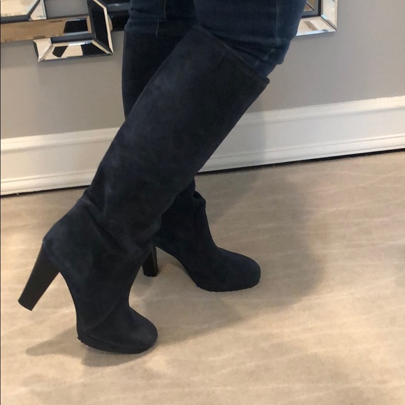 Navy Suede High Heel Boot - Picture 2 of 5